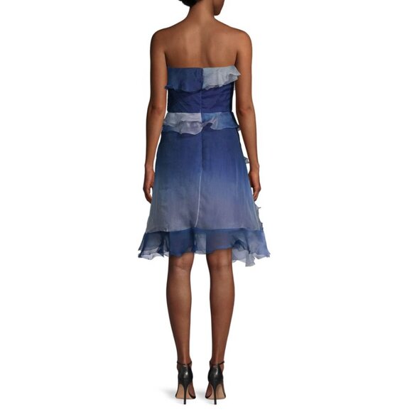 MARCHESA Ombré Strapless Ruffled Silk-Blend Cocktail Dress - Picture 4 of 10
